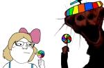 1girl 1male analog_horror blonde_hair bow character:phen-228 character:soylita doctor_nowhere loli lolipop // 2025x1333 // 754KB