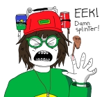 blood braces brown_hair can character:soyak character:sprokechan closed_eyes coca_cola coke drinking_helmet female freckles glasses green_glasses green_shirt hand lemon open_mouth sad splinter sprite sproke // 821x766 // 53KB