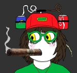 brown_hair character:sprokechan cigar clothes coca_cola coke smoke smoking sprite sproke yellow_eyes // 768x739 // 100KB