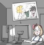 artist:cobra blowjob blushing censored character:oskar_von_horrificus character:soylita character:stick-chan computer school_for_vampires // 1227x1231 // 575KB