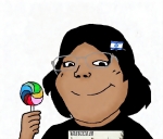 black_hair black_shirt brown_skin burzum character:soylita flag:israel glasses hair_pin israel lollipop smiling // 2208x1888 // 523KB