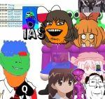 alien character:cobson character:froge character:gapejak character:mymy character:pepe character:remilia_scarlet character:soylita colorful dancing_israelis dilbert frog ongezellig orange queen_of_spades sobot touhou // 1054x1000 // 122KB